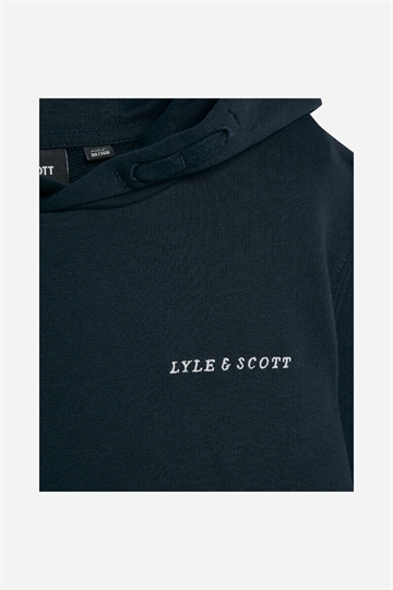 Lyle & Scott Script broderad huvtröja - mörk marinblå